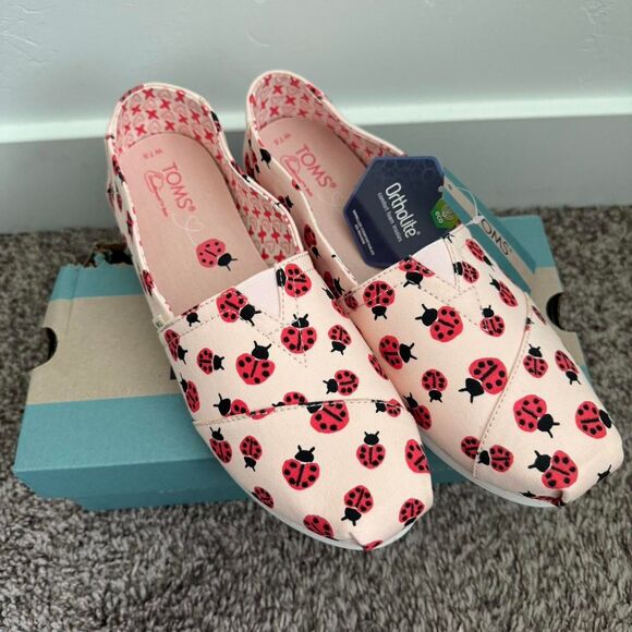 NIB Toms alpargata cloudbound, pink love bug print womens 7 1/2  Retail: $59 - Picture 1 of 7